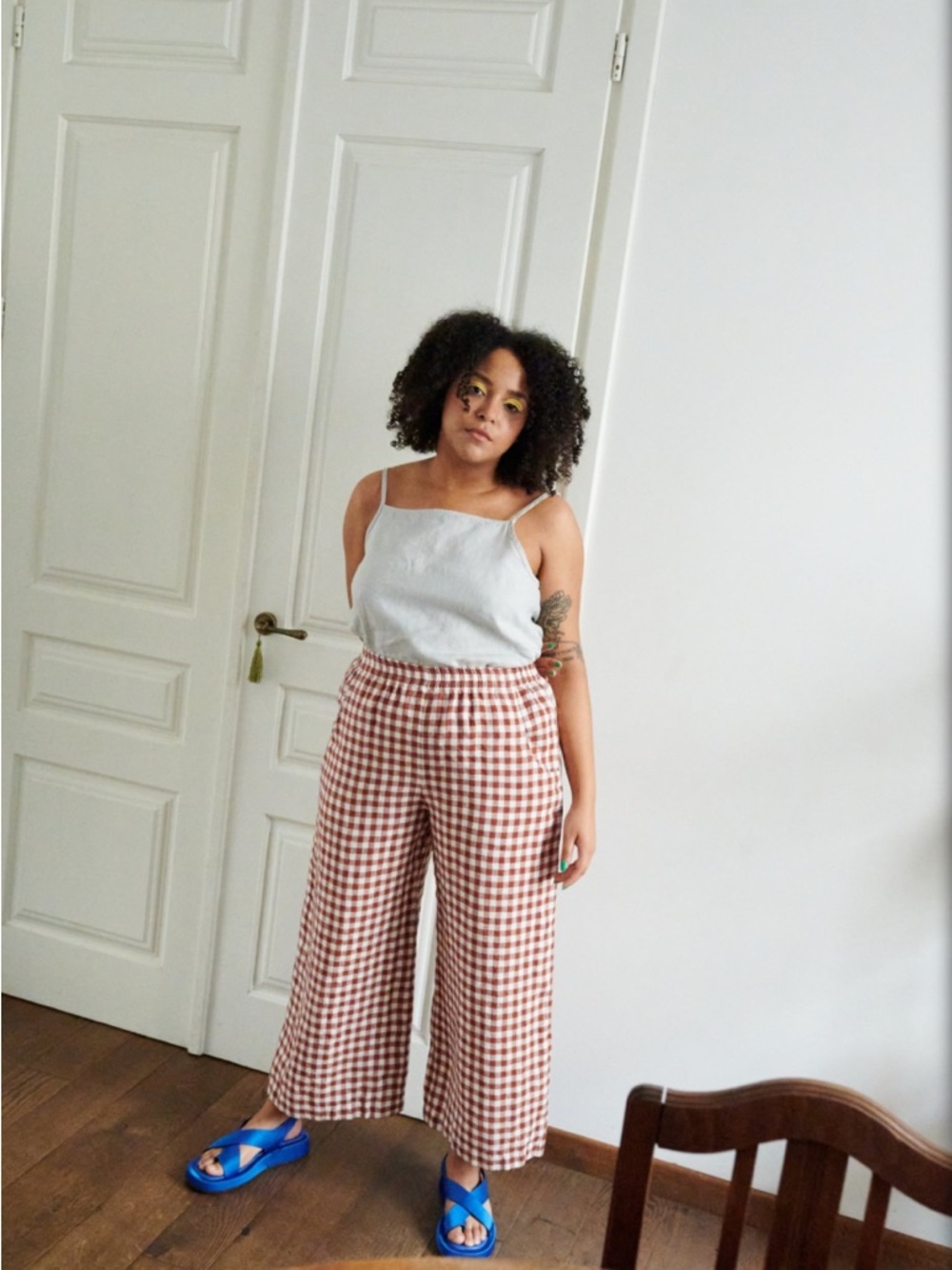 Linenfox Ocean Trouser In Terracotta Gingham